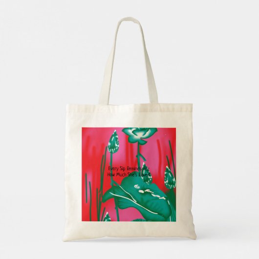 Een opvallende rode en groene sjaal met bloemen en tote bag (Achterkant)