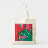 Een opvallende rode en groene sjaal met bloemen en tote bag (Voorkant)