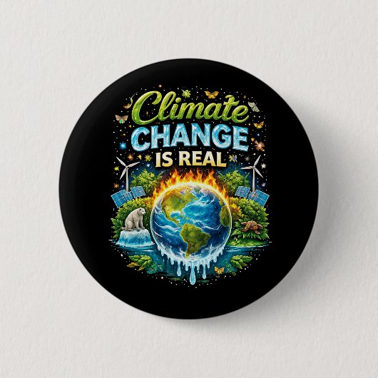 Een opwarmende wereld ronde button 5,7 cm (Voorkant)