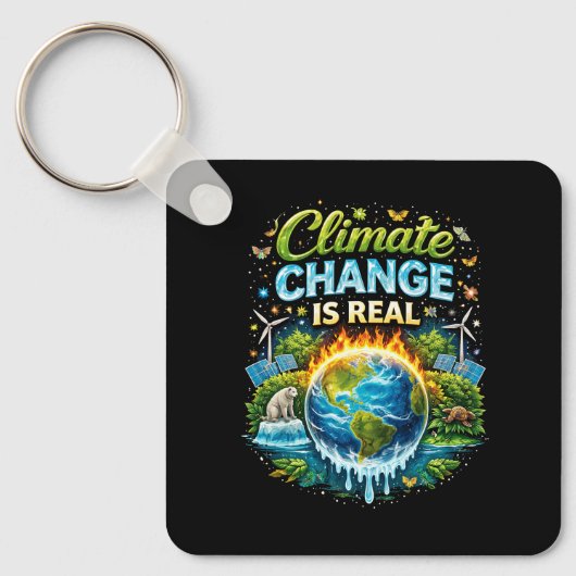 Een opwarmende wereld sleutelhanger (Voorkant)