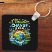 Een opwarmende wereld sleutelhanger (Achterkant)