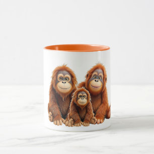 Een orang-oetan familie is te schattig. mok