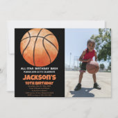 Een Oranje Basketball Birthday Uitnodigingen met f (Voorkant)