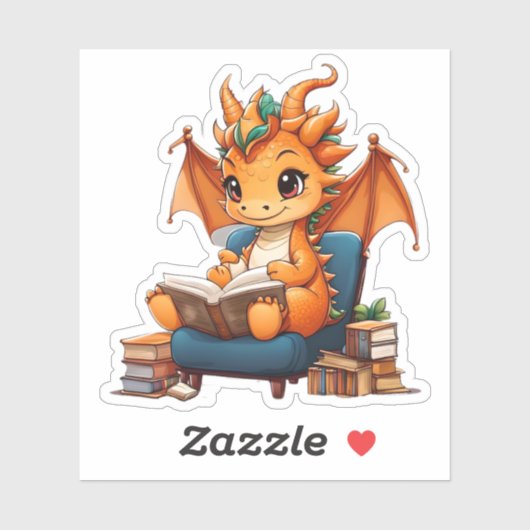 Een Oranje Dragon Reading Sticker (Vel)