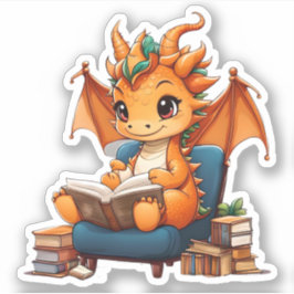 Een Oranje Dragon Reading Sticker