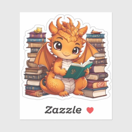 Een Oranje Dragon Reading Sticker (Vel)