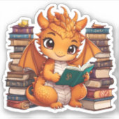 Een Oranje Dragon Reading Sticker (Voorkant)