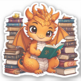 Een Oranje Dragon Reading Sticker