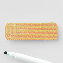 Een oranje en gele achtergrond met een motief naamplaatje