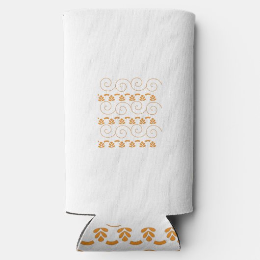 Een oranje en wit patroon met wervelingen erop seltzer blikjeskoeler (Achterkant)