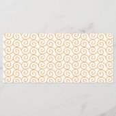 een oranje en witte achtergrond met krullen menu (Achterkant)