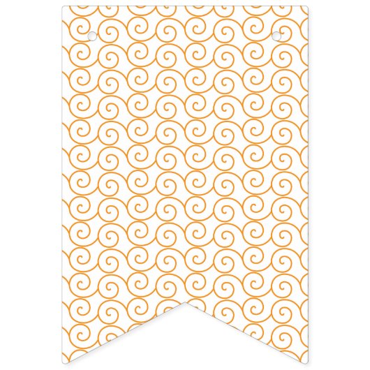 een oranje en witte achtergrond met krullen vlaggetjes (Derde vlag)