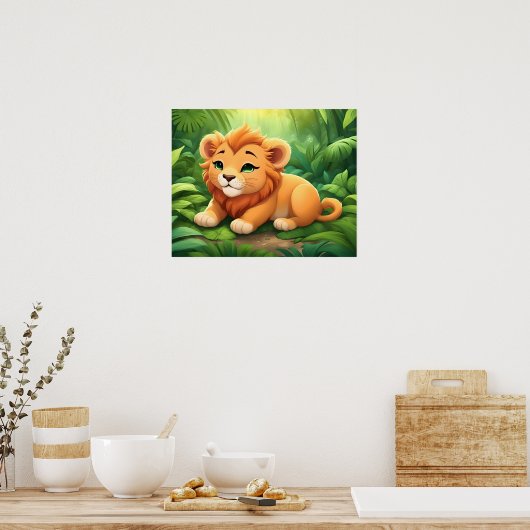 Een Oranje leeuwenwelp in het Oerwoud Poster (Keuken)