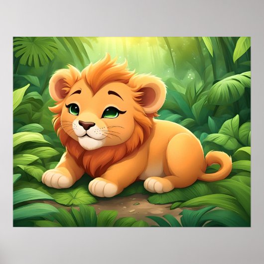 Een Oranje leeuwenwelp in het Oerwoud Poster (Voorkant)