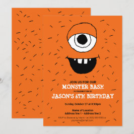 Een Oranje Monster Bash! Schattigee Monster Party  Kaart
