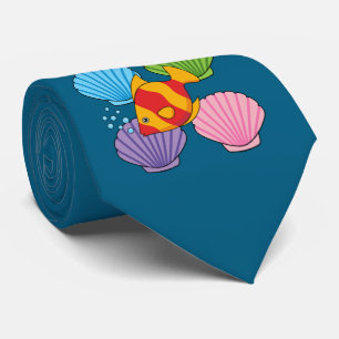 Een Oranje Tropische Vis en Pastelkleurige Schelpe Stropdas