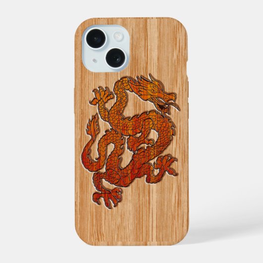 Een oriëntaalse Draak in Bamboe iPhone 15 Case (Achterkant)