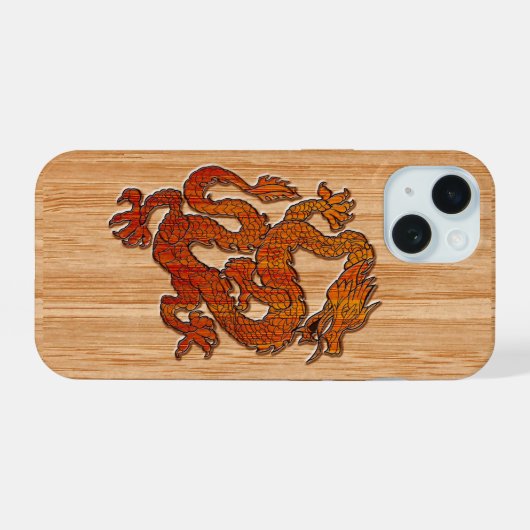 Een orientale draak in Bamboo iPhone 15 Case (Achterkant horizontaal)