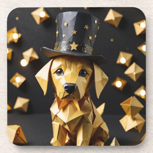Een origami mini golden retriever bier onderzetter (Voorkant)