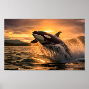 Een orka springen uit de oceaan - AI gegenereerd Poster