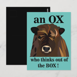 Een os die uit de doos denkt briefkaart