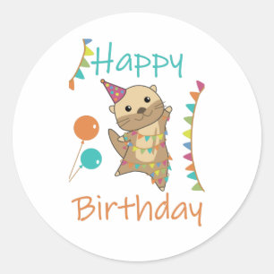 Een Otter Birthday wil een gelukkige otter Ronde Sticker