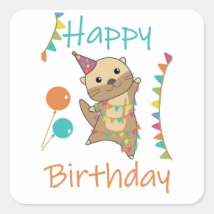 Een Otter Birthday wil een gelukkige otter Vierkante Sticker