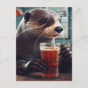 Een otter Drink in een café Briefkaart