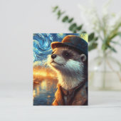 Een otter in de Sterrennacht Briefkaart (Staand voorkant)