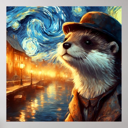 Een otter in de Sterrennacht Poster (Voorkant)