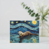 Een otter in het Sterrennacht Zee Briefkaart (Staand voorkant)