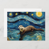 Een otter in het Sterrennacht Zee Briefkaart (Voorkant / Achterkant)