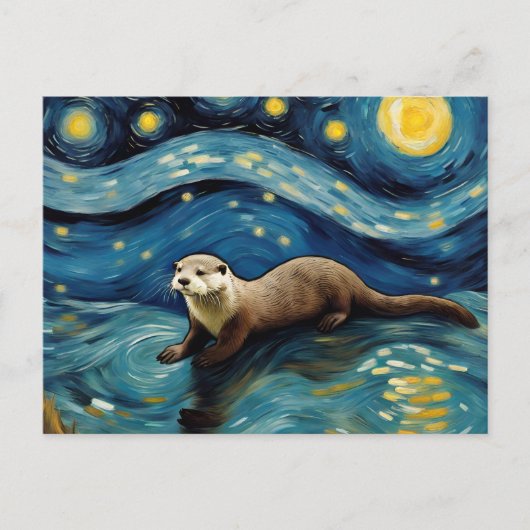 Een otter in het Sterrennacht Zee Briefkaart (Voorkant)