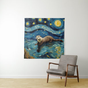 Een otter in het Sterrennacht Zee Wandkleed