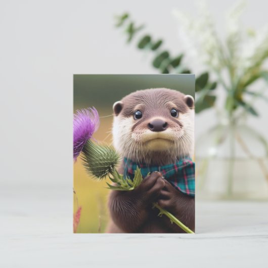 Een otter met distel briefkaart (Staand voorkant)