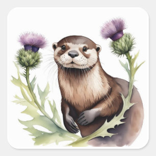 Een otter met distel vierkante sticker