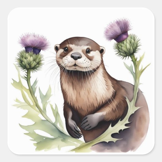 Een otter met distel vierkante sticker (Voorkant)