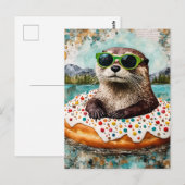 Een otter op vakantie in een drijvende donut briefkaart (Voorkant / Achterkant)