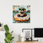 Een otter op vakantie in een drijvende donut poster (Thuiskantoor)