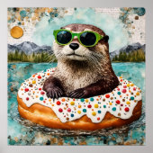 Een otter op vakantie in een drijvende donut poster (Voorkant)