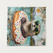 Een otter op vakantie in een drijvende donut wandkleed (Voorkant (horizontaal))