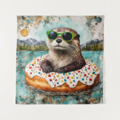 Een otter op vakantie in een drijvende donut wandkleed (Voorkant)