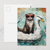 Een otter op vakantie op een drijvende zwaan briefkaart (Voorkant / Achterkant)