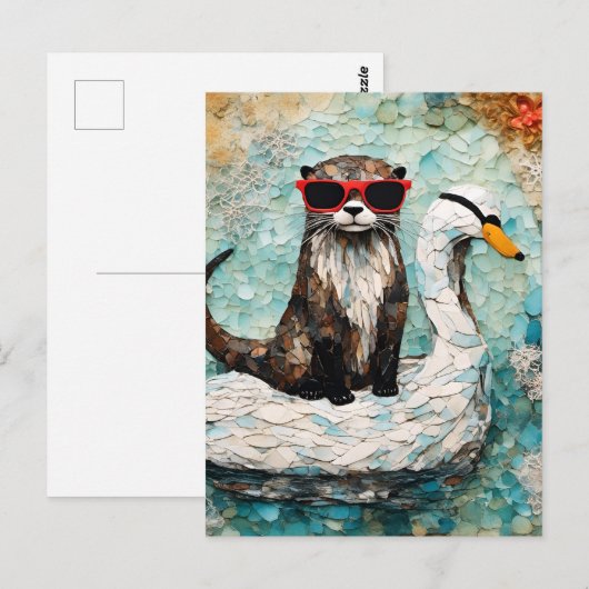 Een otter op vakantie op een drijvende zwaan briefkaart (Voorkant / Achterkant)