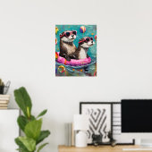 Een otterpaar op vakantie in een drijvende ring poster (Thuiskantoor)