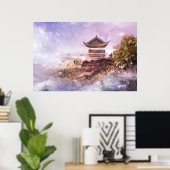 Een oud Chinees gebouw op een bergtop Poster (Thuiskantoor)