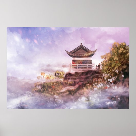 Een oud Chinees gebouw op een bergtop Poster (Voorkant)