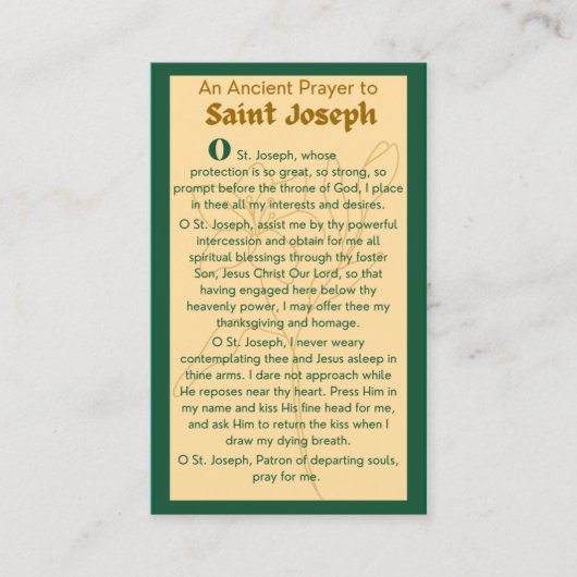 Een oud gebed aan de Kaarten van het St. Joseph-ge Visitekaartje (Voorkant)