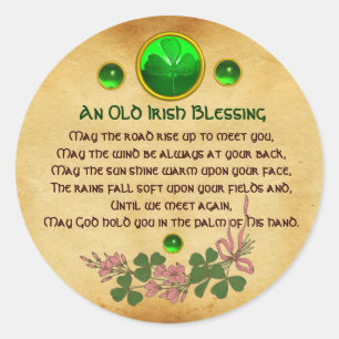 Een oud Iers "Blessing Parchment", bloemen en Pare Ronde Sticker