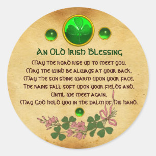 Een oud Iers zegenend perkament ,Bloemen en Parelt Ronde Sticker